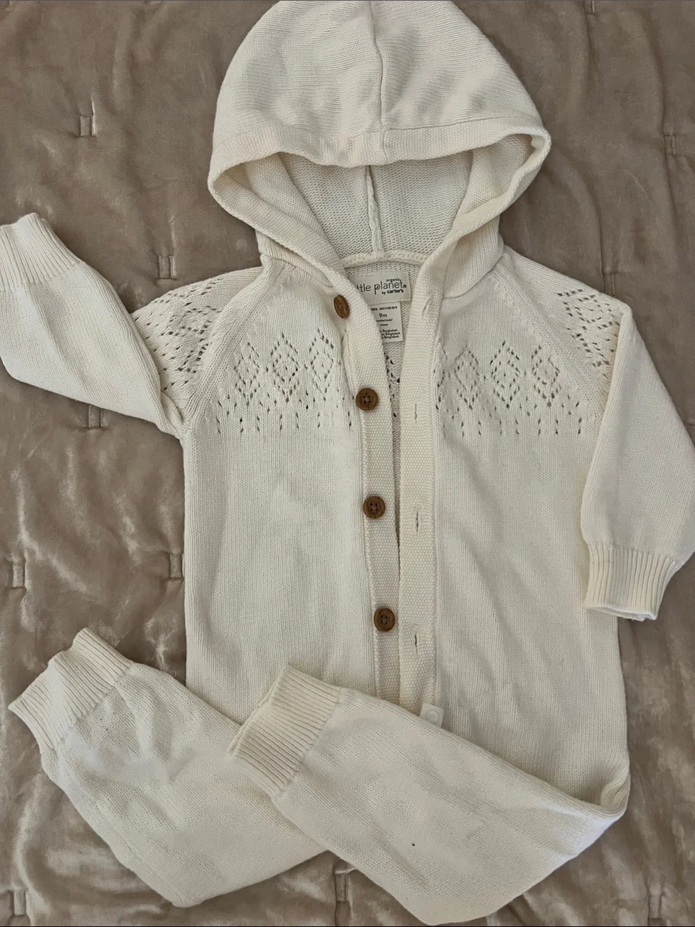 Little Planet Cream Hooded Knit one piece 9m